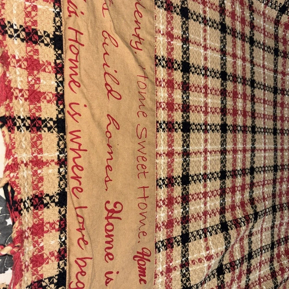 Vintage Woven‎ Plaid Throw Blanket Home Sweet Home Tassels Primitive Rustic